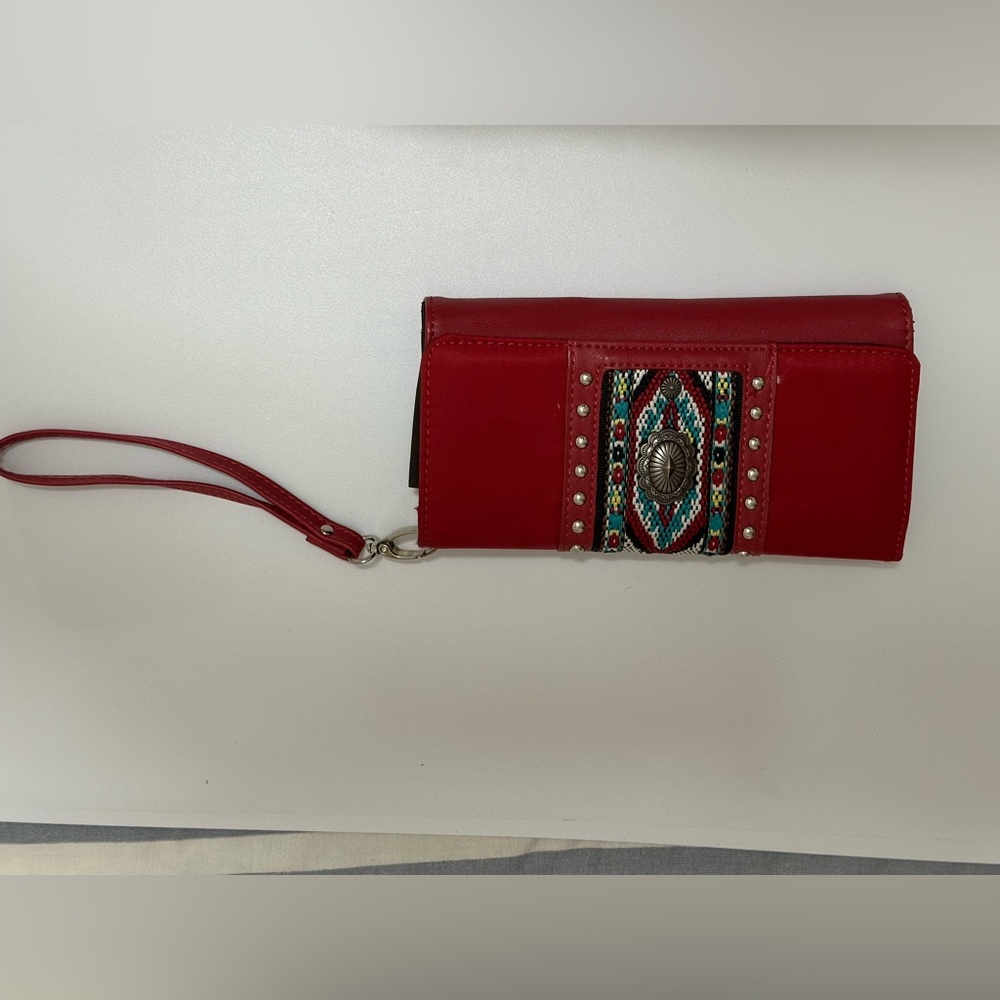 Red Embellished Wristlet Wallet